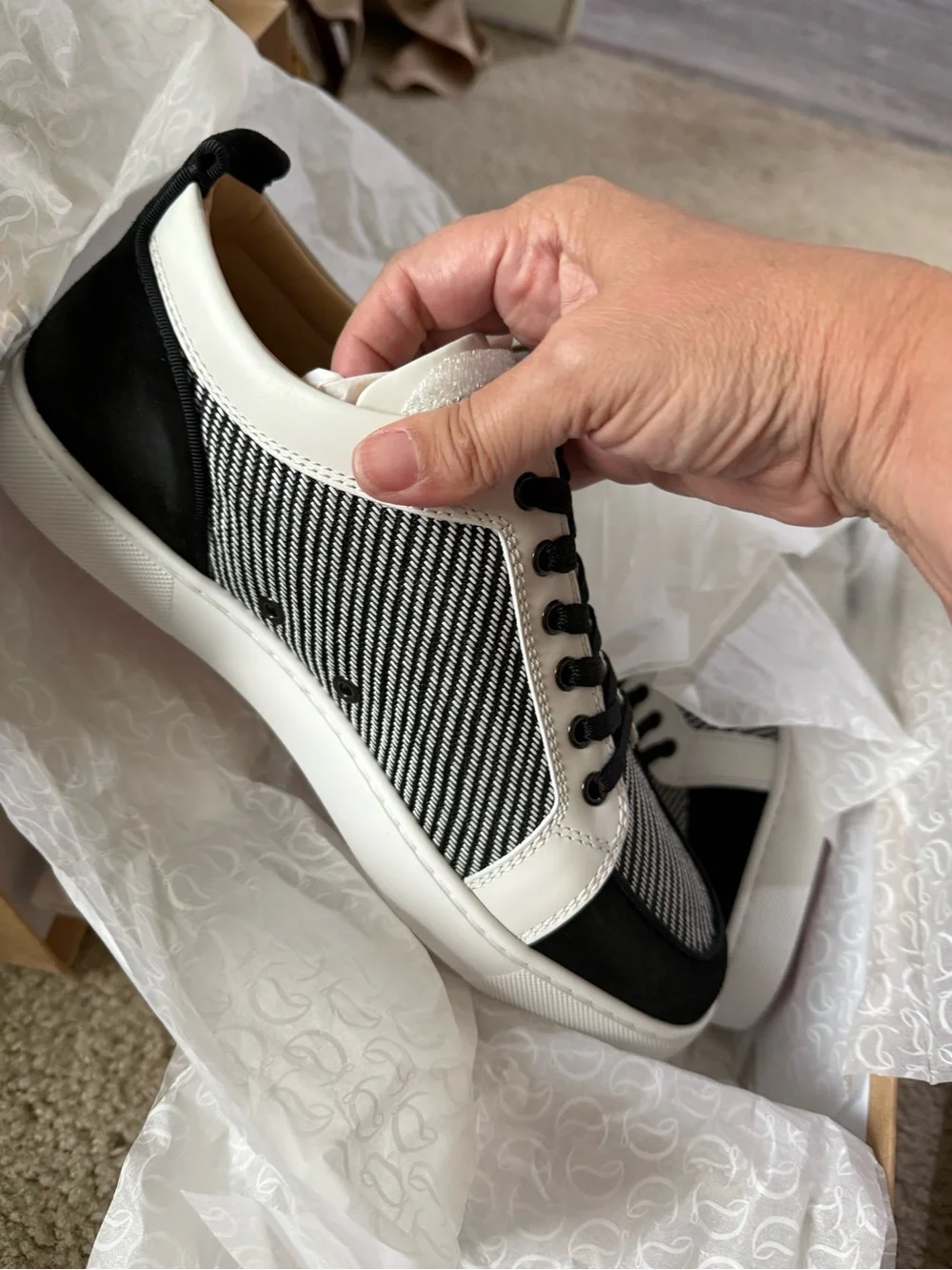 Christian Louboutin Black and White Men's Low-Top Sneakers